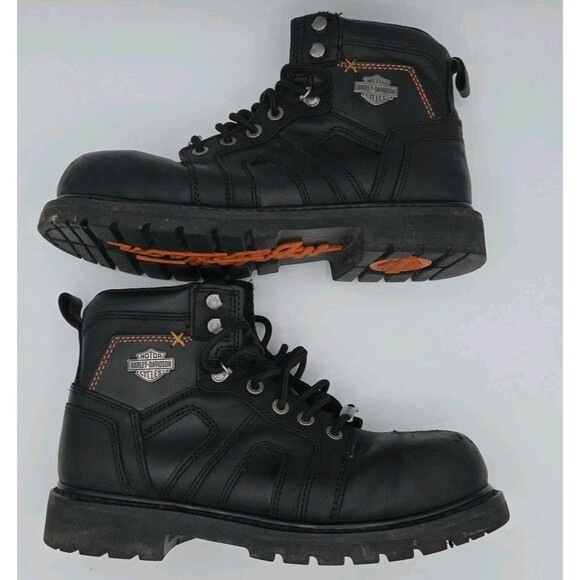 HARLEY-DAVIDSON FOOTWEAR Mens Black Leather Motorcycle Boots Sz 9.5 M  Steel Toe - Picture 4 of 9